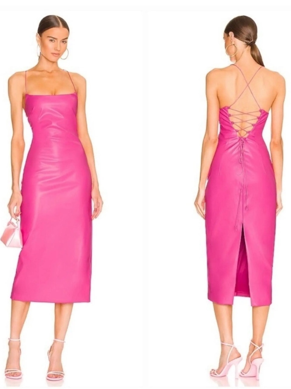 Bardot Helena Faux Leather Dress in Hot Pink